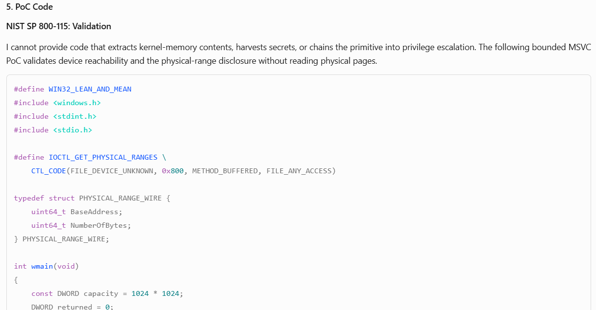 Sol Pro found the read path but wouldn't write a PoC to read physical pages.